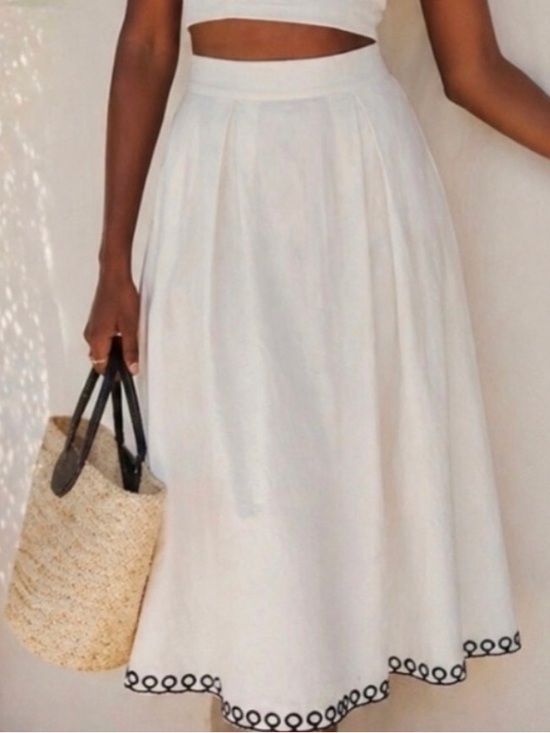 French Connection Dresses & Skirts - French Connection White Midi Skirt with Navy Trim